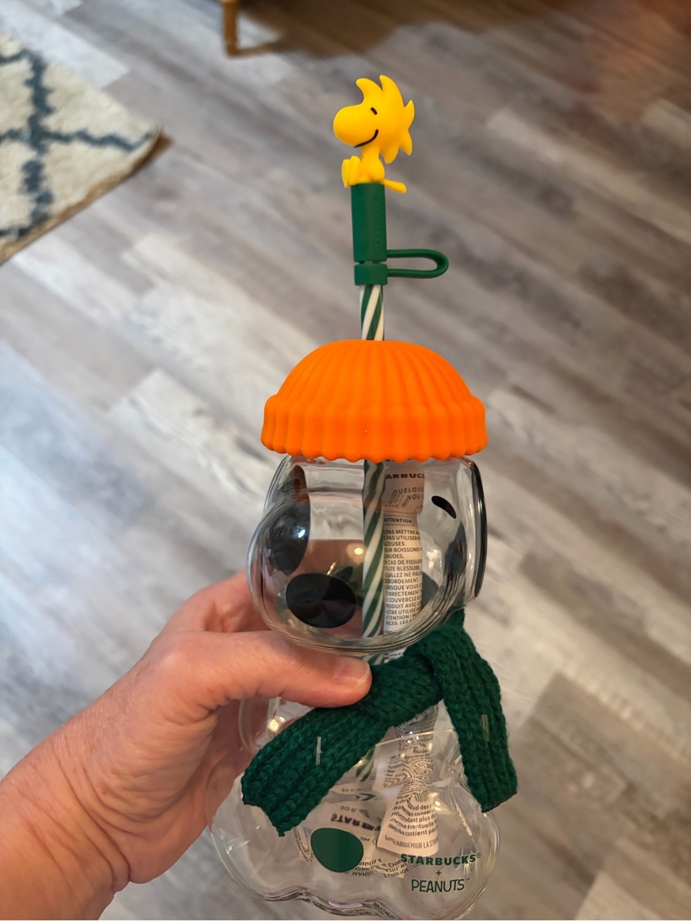 Starbucks X Peanuts Glass Snoopy cup with straw